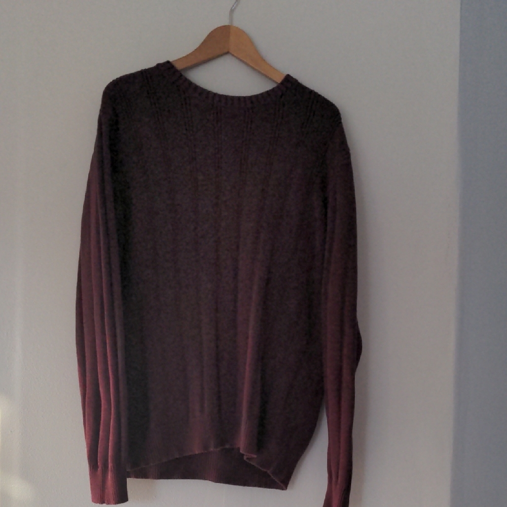 Van Heusen Knit Sweater Mens Med Plum  Long Sleeve Ribbed 100% Cotton